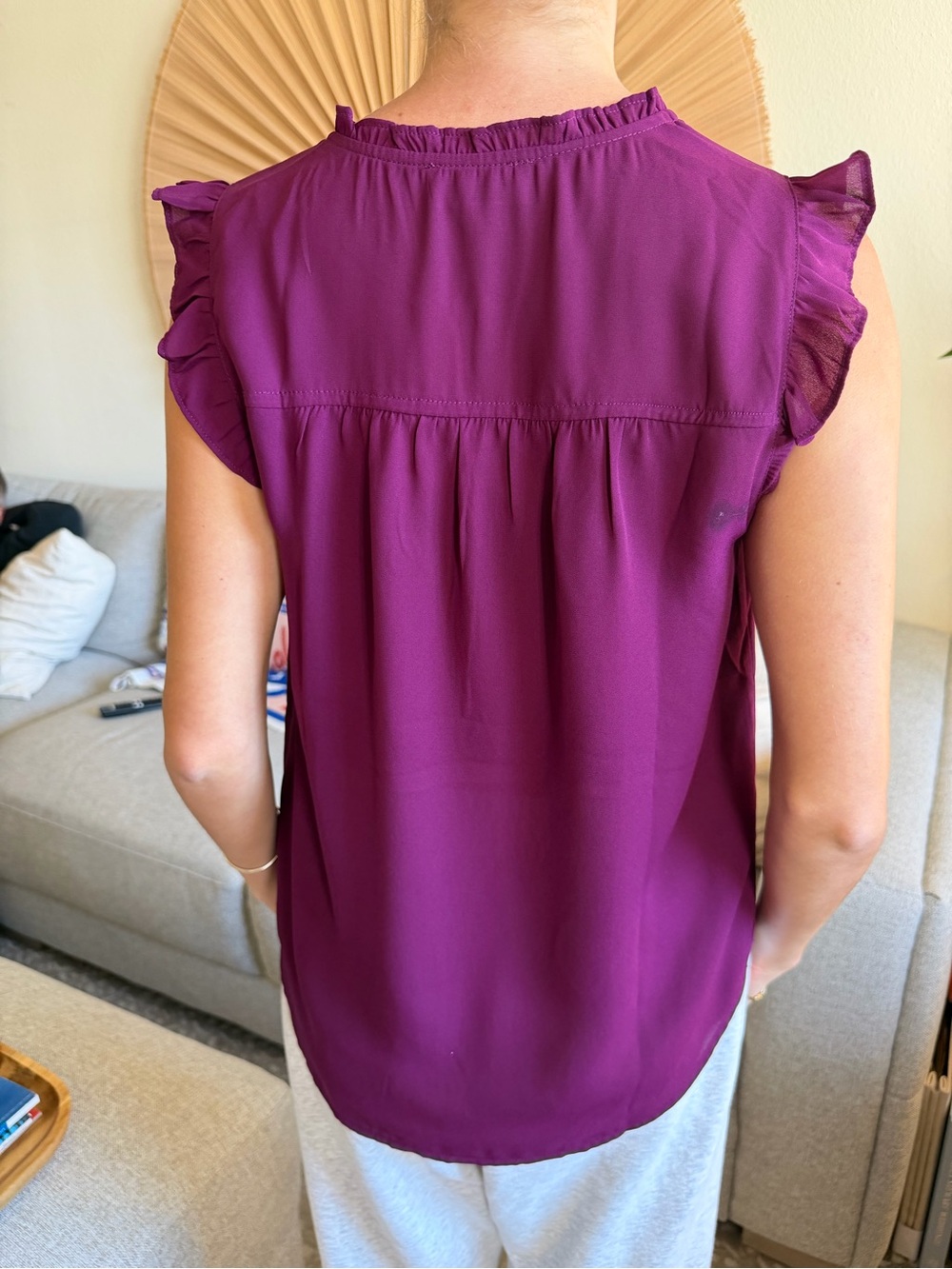 LOFT Plum Ruffle Cap Sleeve Shell Top - Picture 3 of 3